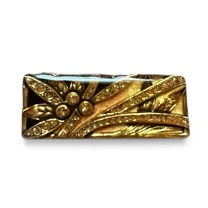 Vintage Pierre Bex Brooch Pin Art Deco Blush Cream Rhinestones Enamel Gift Boxed